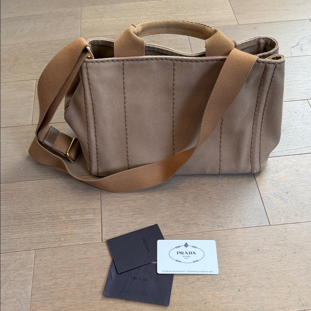 Prada Milano Beige Canapa Tote with Tan Strap - Picture 5 of 6